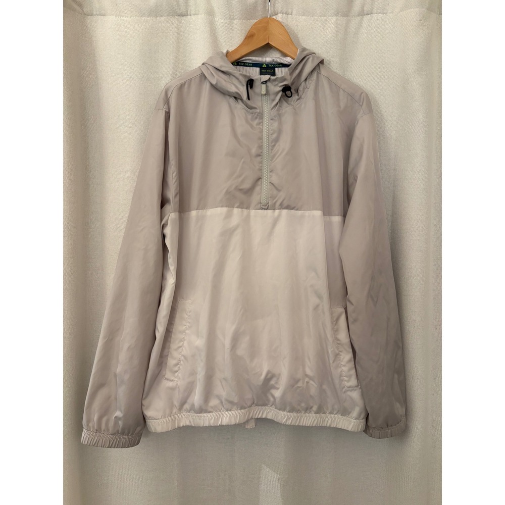 Tek Gear Mens Quarter Zip Windbreaker Jacket Tan Cream Colorblock Hooded Large